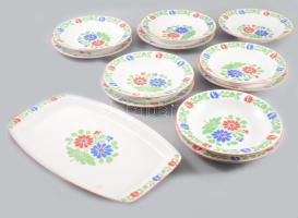 6+6+1 darabos Alföldi porcelán lapos, mély tányér és tál készlet d: 24 cm, h: 38 cm