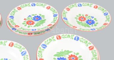 6+6+1 darabos Alföldi porcelán lapos, mély tányér és tál készlet d: 24 cm, h: 38 cm