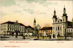 Marosvásárhely, Targu Mures; Fő tér, Takarékpénztár, templom, Harmath Sándor, Csiky Emil, Lukács Ján...