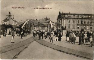 Nagyvárad, Oradea; Kis híd, Szent László tér, Leszámítoló- és jelzálogbank, üzletek / bridge, square...