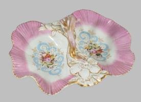 Antik porcelán asztalközép,kínáló. Kézzel festett, CF jelzéssel, kis kopással 30x28 cm