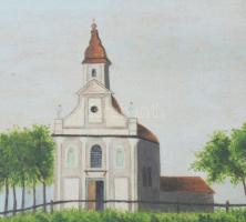 Olvashatatlan (Melania?) jelzéssel, XIX sz. vége/XX. sz. eleje: Kápolna a dombtetőn. Akvarell, papír...