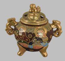 Japán szacuma porcelán füstölőkartó. Kézzel festett, jelzett, hibátlan 15 cm