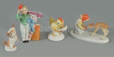 Aquincum és Metzler és Ortloff porcelán kis figurák. Kézzel festett, jelzett, egyiken mini pattogzás...
