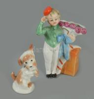 Aquincum és Metzler és Ortloff porcelán kis figurák. Kézzel festett, jelzett, egyiken mini pattogzás...