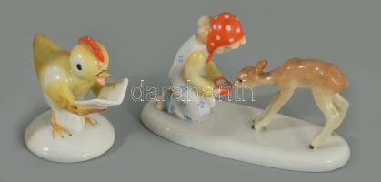 Aquincum és Metzler és Ortloff porcelán kis figurák. Kézzel festett, jelzett, egyiken mini pattogzás...