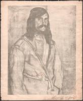 Kunffy Lajos (1869-1962): Férfi alak. Nyomat, papír, jelzett. Lap széle foltos és apró sérüléssel. 2...