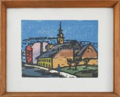 Gera Éva (1923-1996): Tabán. Linómetszet, papír, jelzett, 18,5x24,5 cm, üvegezett fakeretben