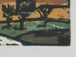 Gera Éva (1923-1996): Tabán. Linómetszet, papír, jelzett, 18,5x24,5 cm, üvegezett fakeretben