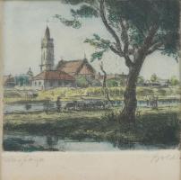 Boldizsár István (1897-1984): Nagybánya. Színezett rézkarc, papír, jelzett, üvegezett fakeretben, 10...