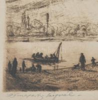 Farkasházy Miklós (1895-1964): Dunapart Vácnál, 1920-as évek. Rézkarc, papír, jelzett, üvegezett fak...