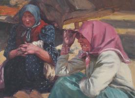 Nagy Ernő (1881-?): Piac. Olaj, fatábla. Jelezve jobbra lent. Üvegezett, sérült fakeretben. 23,5x32 ...