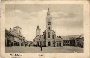 1942 Abrudbánya, Abrud; Fő tér, templomok, Molnár Árpád üzlete. Skalangya József kiadása / main squa...