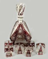ca 1930 Cseh art deco kristály likőrös készlet. Kézzel festett, egyik poháron csorba. 27 cm