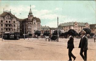 1915 Nagyvárad, Oradea; Szent László tér, Fekete Sas Nagyszálloda, Vigadó Mozgó (mozi), üzletek, vil...