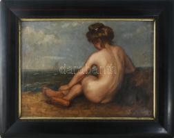 Udvardy Flóra (1880-?): Női akt a tengerparton (1908?). Olaj, vászon, jelezve jobbra lent. Dekoratív...