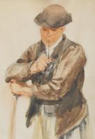 Deák Ébner Lajos (1850-1934): Pipázó legény. Akvarell, papír. Jelzett. Üvegezett fakeretben. 39x22 c...