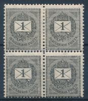 1889 1kr négyestömb 12 : 11 3/4 fogazással