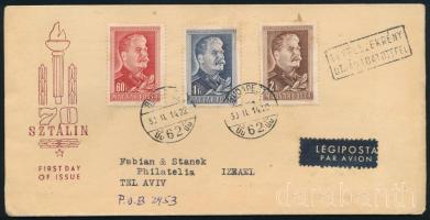 1950 Sztálin sor légi levélen "LEVÉLSZEKRÉNY ÚTJÁN ADATOTT FEL" bélyegzéssel Tel-Aviv, Izraelbe küldve