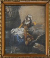 Olvashatatlan jelzéssel, magyar festő, XX. sz. eleje: Merengő, 1910-es évek. Pasztell, papír. Üvegez...