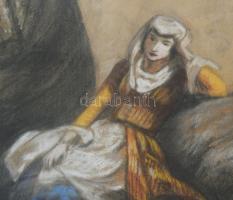 Olvashatatlan jelzéssel, magyar festő, XX. sz. eleje: Merengő, 1910-es évek. Pasztell, papír. Üvegez...