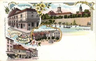 1898 Győr a Kármelita bérház Polgár Bertalan Papírkereskedével litho (EK)