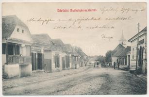 1909 Székelykeresztúr, Kristur, Cristuru Secuiesc; utca, üzletek, Szabó Kálmán Könyvnyomda, könyvköt...
