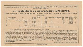1946. "II. Újjáépítési Állami Sorsjáték" fél-sorsjegy 50.000Ft értékben "166258"...