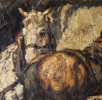 Udvary Pál (1900-1987): Lópatkolás. Olaj, vászon. Jelezve jobbra lent. Hátoldalán 1930-40 körüli, ki...