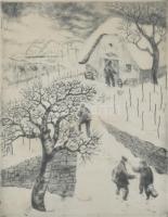 Győry Miklós (1905-1995): Badacsony, 1960. Rézkarc, papír, jelzett. Gyűrődésekkel, lapszéli apró fol...