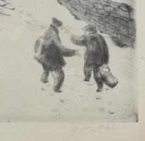 Győry Miklós (1905-1995): Badacsony, 1960. Rézkarc, papír, jelzett. Gyűrődésekkel, lapszéli apró fol...