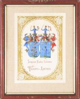 ca 1900 A lietevai (Zsolnalitva) Vlassits család kézzel rajzolt nemesi címere. 20x28 cm Keretben