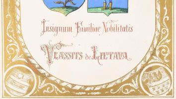 ca 1900 A lietevai (Zsolnalitva) Vlassits család kézzel rajzolt nemesi címere. 20x28 cm Keretben