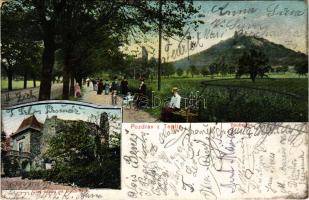 1909 Teplice, Teplitz-Schönau; Doubravka, Cást hradu na Doubravce / castle ruins, promenade (EK)