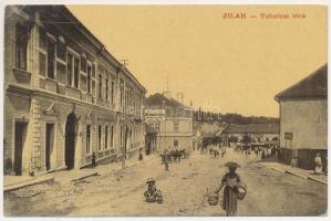1900 Zilah, Zalau; Tuhutum utca, üzlet, piaci árusok. W. L. (?) 2317. Seres Samu kiadása / street vi...