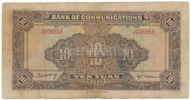 Kína 1941. 10Y "Bank of Communications" "J108953" T:VG
China 1941. 10 Yuan &quo...