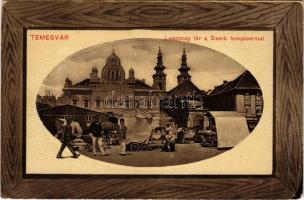 1919 Temesvár, Timisoara; Losonczy tér, Szerb templom, piac, csendőr / square, Serbian Orthodox chur...
