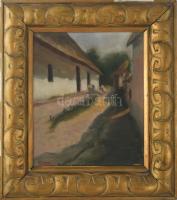 Olvashatatlan jelzéssel, XX. sz. első fele: Udvar. Olaj, vászon. Dekoratív, sérült fakeretben. 26x21...