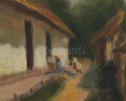 Olvashatatlan jelzéssel, XX. sz. első fele: Udvar. Olaj, vászon. Dekoratív, sérült fakeretben. 26x21...
