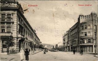 1913 Kolozsvár, Cluj; Ferenc József út, Berlitz nyelviskola, üzletek. Sshuster Emil kiadása / street...