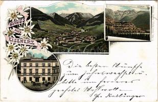 1897 Eisenerz (Steiermark), Gasthof zum König von Sachsen / hotel, inn, general view. H. Metz Kunst-...