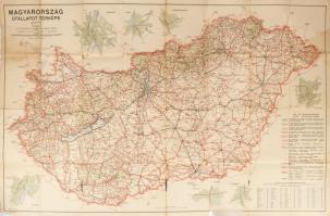 1948 Magyarország útállapot térképe 90x70 cm Foltos kis szakadással