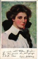 1918 Reife Kirschen / Girl with cherry in her mouth. Lady art postcard. M. Munk Wien Nr. 882. s: Cla...