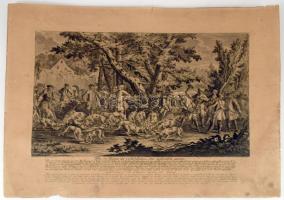 Johann Elias Ridinger (1698-1767): Vadászjelenet. Rézmetszet, papír, jelzett a metszeten, kissé vise...
