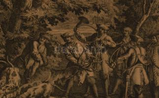 Johann Elias Ridinger (1698-1767): Vadászjelenet. Rézmetszet, papír, jelzett a metszeten, kissé vise...