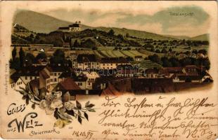 1899 Weiz (Steiermark), Totalansicht. Alois Buchgraber Art Nouveau, floral, litho (EB)