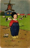 1925 Dutch boy with toy,cows, windmill. Meissner &amp; Buch Künstlerpostkarten No. 2269. s: F.B....