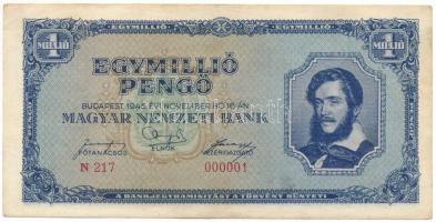 1945. 1.000.000P "N 217 000001" T:F erős papír
Adamo P25