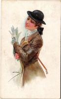 1918 Italian lady art postcard. "ERKAL" No. 307/1. s: Usabal (EK)