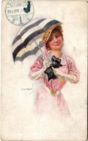 1918 Italian lady art postcard. "ERKAL" No. 305/2. s: Usabal (wet damage)